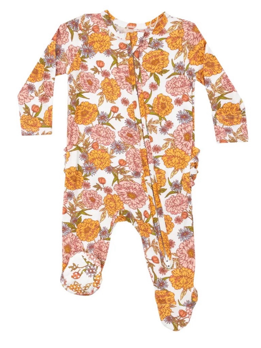 Angel Dear Ambers Floral Ruffle Zipper Footie